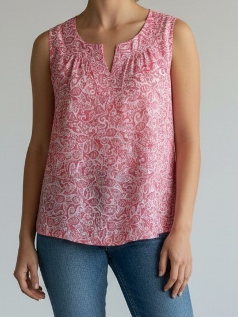 Talbots Red Swirl Sleeveless Cotton Top - S